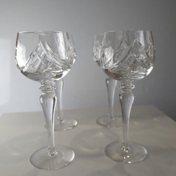 4 Vintage Pinwheel Crystal Wine Glasses, Crystal Hand Cut Wine Glasses - Picture 1 of 8